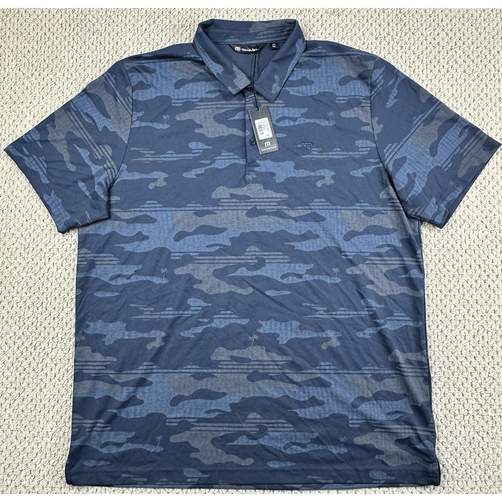 Travis Mathew Polo Mens 3XL Blue Nights Open Camo Athletic Fit Golf Shirt NEW